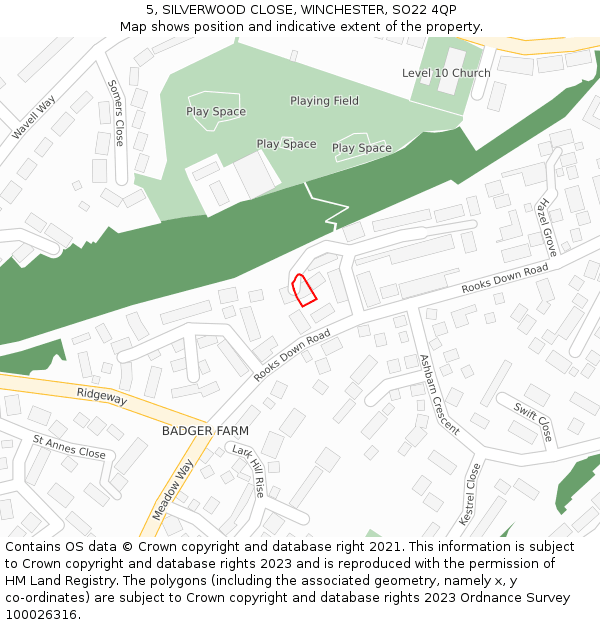 5, SILVERWOOD CLOSE, WINCHESTER, SO22 4QP: Location map and indicative extent of plot