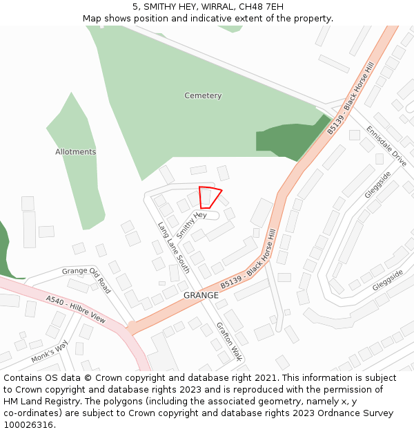 5, SMITHY HEY, WIRRAL, CH48 7EH: Location map and indicative extent of plot