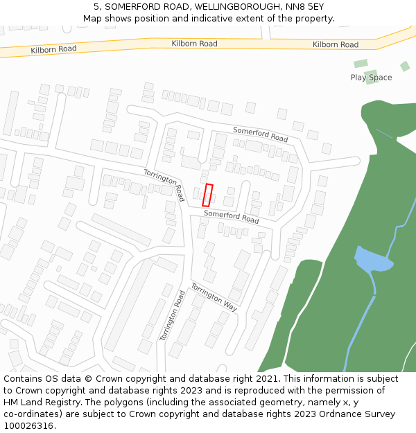 5, SOMERFORD ROAD, WELLINGBOROUGH, NN8 5EY: Location map and indicative extent of plot