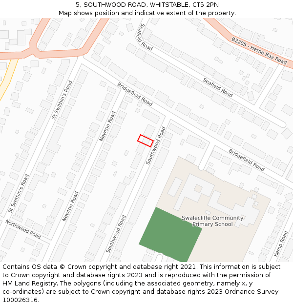 5, SOUTHWOOD ROAD, WHITSTABLE, CT5 2PN: Location map and indicative extent of plot