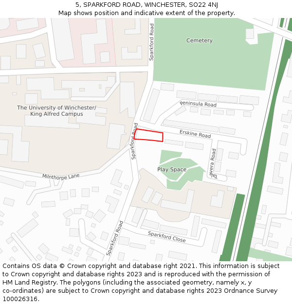 5, SPARKFORD ROAD, WINCHESTER, SO22 4NJ: Location map and indicative extent of plot