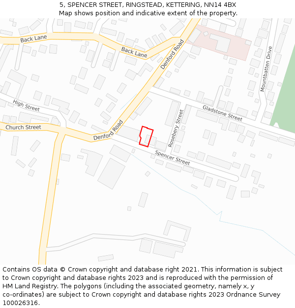 5, SPENCER STREET, RINGSTEAD, KETTERING, NN14 4BX: Location map and indicative extent of plot