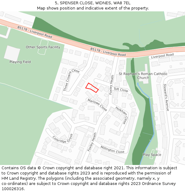 5, SPENSER CLOSE, WIDNES, WA8 7EL: Location map and indicative extent of plot