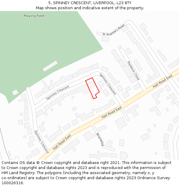 5, SPINNEY CRESCENT, LIVERPOOL, L23 8TY: Location map and indicative extent of plot