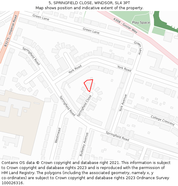 5, SPRINGFIELD CLOSE, WINDSOR, SL4 3PT: Location map and indicative extent of plot