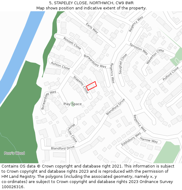 5, STAPELEY CLOSE, NORTHWICH, CW9 8WR: Location map and indicative extent of plot