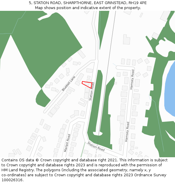 5, STATION ROAD, SHARPTHORNE, EAST GRINSTEAD, RH19 4PE: Location map and indicative extent of plot