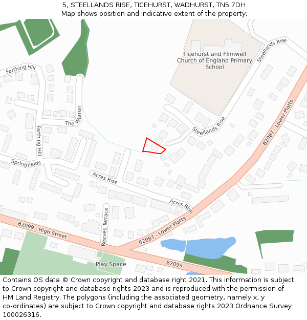 5, STEELLANDS RISE, TICEHURST, WADHURST, TN5 7DH: Location map and indicative extent of plot