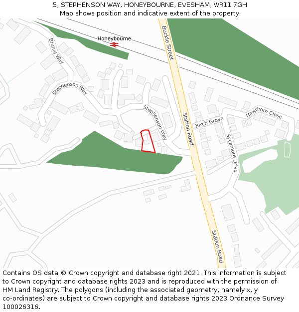 5, STEPHENSON WAY, HONEYBOURNE, EVESHAM, WR11 7GH: Location map and indicative extent of plot