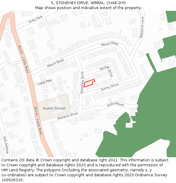 5, STONEHEY DRIVE, WIRRAL, CH48 2HS: Location map and indicative extent of plot