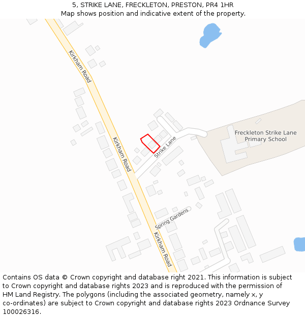 5, STRIKE LANE, FRECKLETON, PRESTON, PR4 1HR: Location map and indicative extent of plot