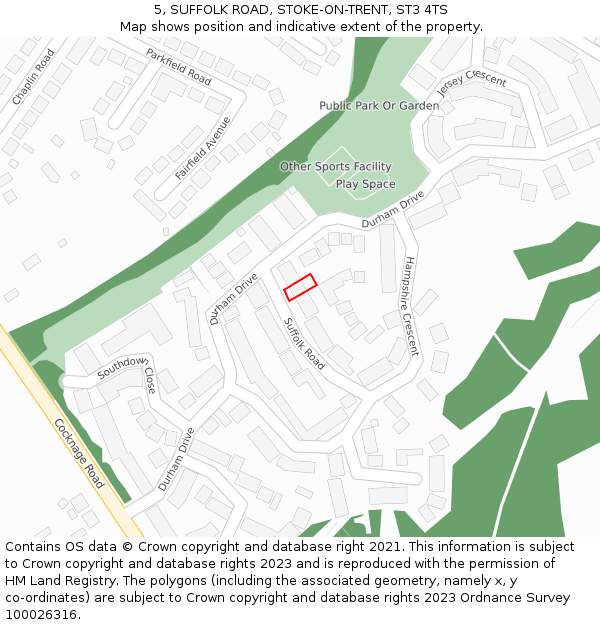 5, SUFFOLK ROAD, STOKE-ON-TRENT, ST3 4TS: Location map and indicative extent of plot