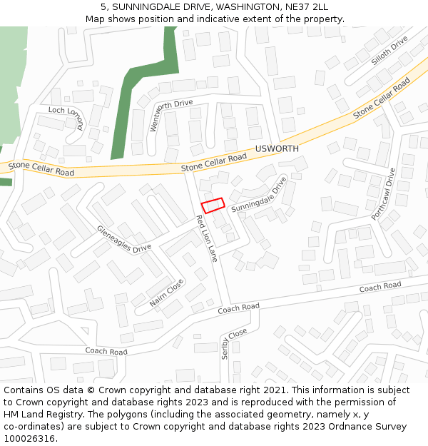 5, SUNNINGDALE DRIVE, WASHINGTON, NE37 2LL: Location map and indicative extent of plot