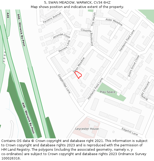 5, SWAN MEADOW, WARWICK, CV34 6HZ: Location map and indicative extent of plot