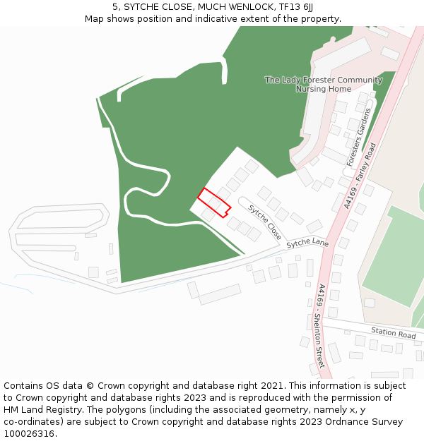 5, SYTCHE CLOSE, MUCH WENLOCK, TF13 6JJ: Location map and indicative extent of plot