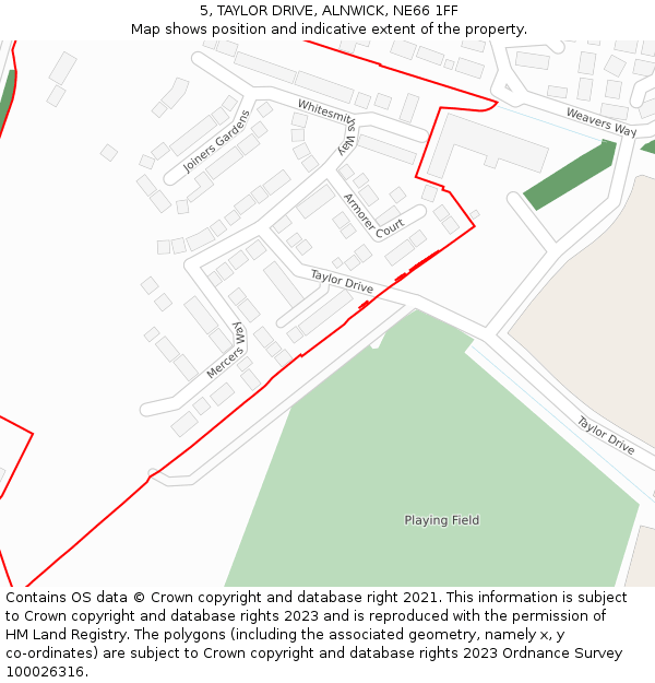 5, TAYLOR DRIVE, ALNWICK, NE66 1FF: Location map and indicative extent of plot