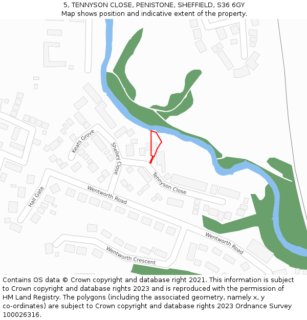 5, TENNYSON CLOSE, PENISTONE, SHEFFIELD, S36 6GY: Location map and indicative extent of plot