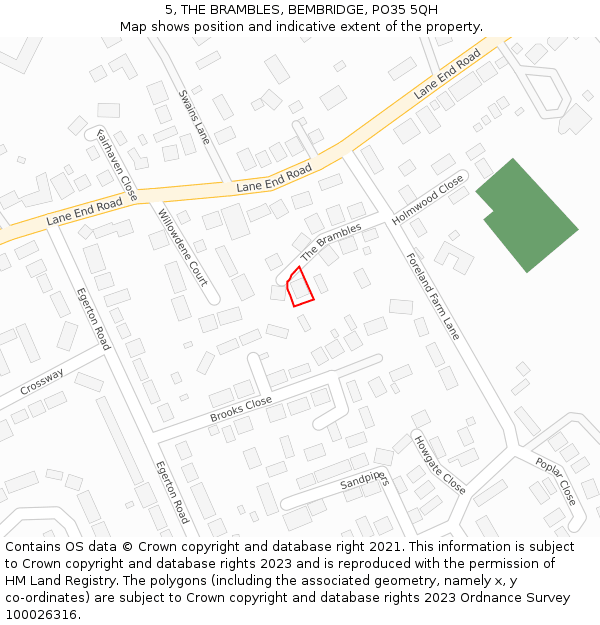 5, THE BRAMBLES, BEMBRIDGE, PO35 5QH: Location map and indicative extent of plot