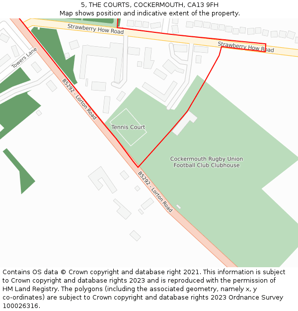 5, THE COURTS, COCKERMOUTH, CA13 9FH: Location map and indicative extent of plot