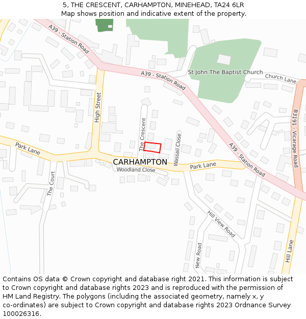 5, THE CRESCENT, CARHAMPTON, MINEHEAD, TA24 6LR: Location map and indicative extent of plot