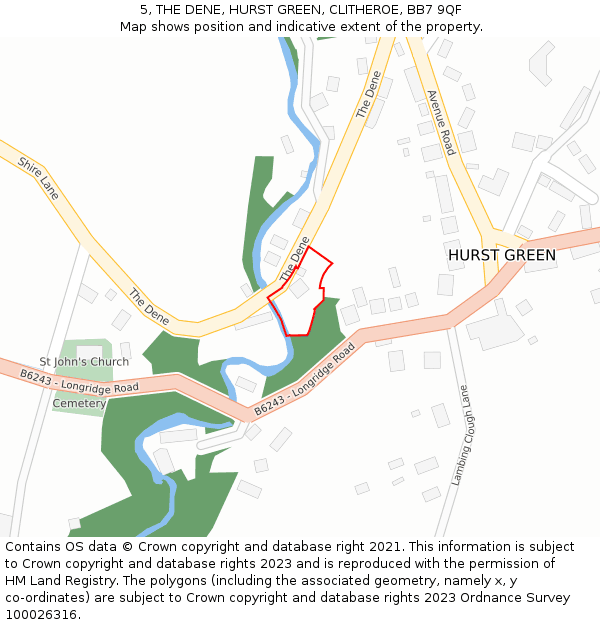 5, THE DENE, HURST GREEN, CLITHEROE, BB7 9QF: Location map and indicative extent of plot