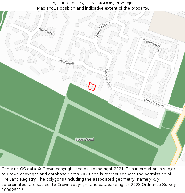 5, THE GLADES, HUNTINGDON, PE29 6JR: Location map and indicative extent of plot