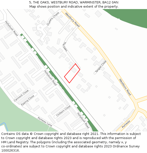 5, THE OAKS, WESTBURY ROAD, WARMINSTER, BA12 0AN: Location map and indicative extent of plot