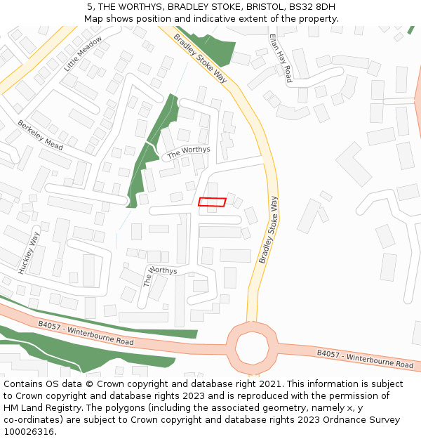 5, THE WORTHYS, BRADLEY STOKE, BRISTOL, BS32 8DH: Location map and indicative extent of plot