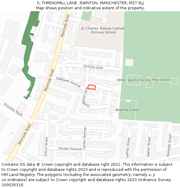 5, THREADMILL LANE, SWINTON, MANCHESTER, M27 9LJ: Location map and indicative extent of plot