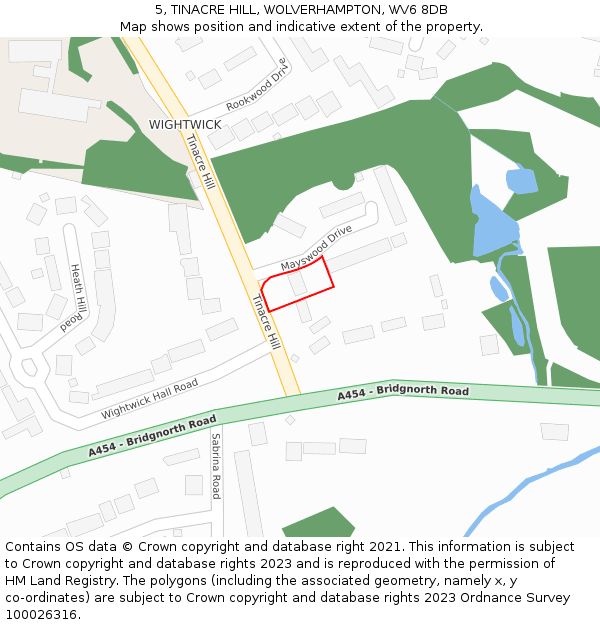 5, TINACRE HILL, WOLVERHAMPTON, WV6 8DB: Location map and indicative extent of plot