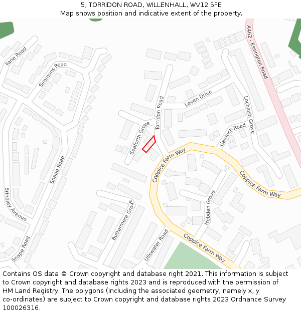 5, TORRIDON ROAD, WILLENHALL, WV12 5FE: Location map and indicative extent of plot