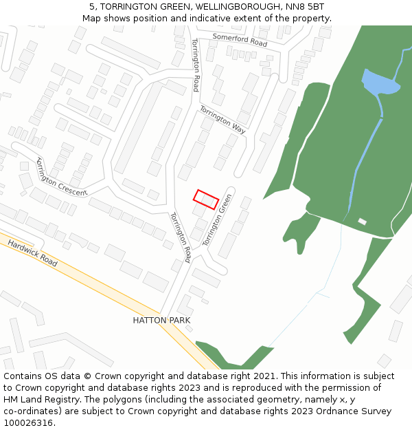 5, TORRINGTON GREEN, WELLINGBOROUGH, NN8 5BT: Location map and indicative extent of plot