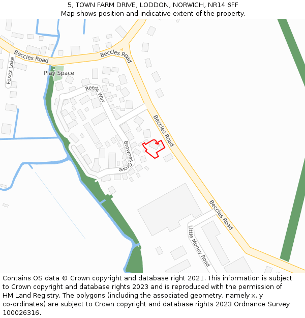 5, TOWN FARM DRIVE, LODDON, NORWICH, NR14 6FF: Location map and indicative extent of plot