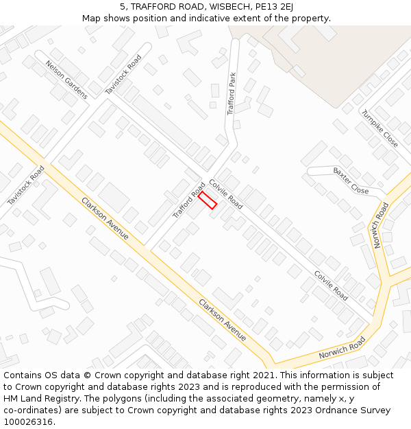 5, TRAFFORD ROAD, WISBECH, PE13 2EJ: Location map and indicative extent of plot