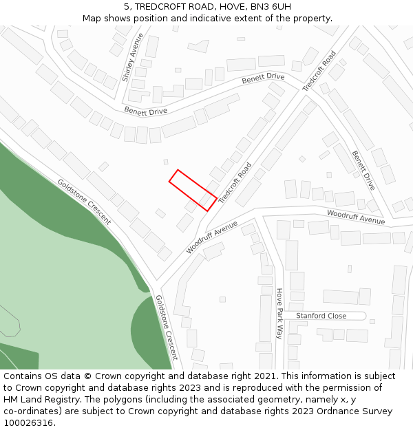 5, TREDCROFT ROAD, HOVE, BN3 6UH: Location map and indicative extent of plot