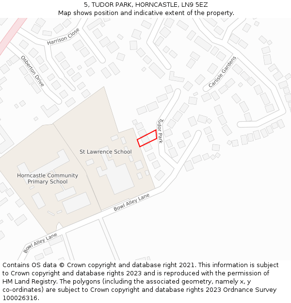 5, TUDOR PARK, HORNCASTLE, LN9 5EZ: Location map and indicative extent of plot