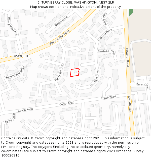 5, TURNBERRY CLOSE, WASHINGTON, NE37 2LR: Location map and indicative extent of plot