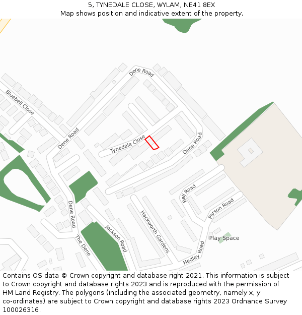 5, TYNEDALE CLOSE, WYLAM, NE41 8EX: Location map and indicative extent of plot