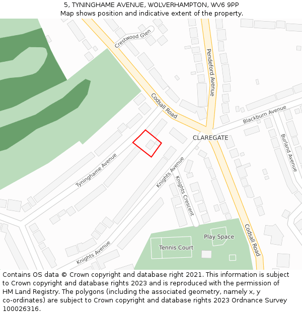 5, TYNINGHAME AVENUE, WOLVERHAMPTON, WV6 9PP: Location map and indicative extent of plot