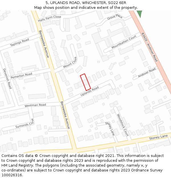 5, UPLANDS ROAD, WINCHESTER, SO22 6ER: Location map and indicative extent of plot