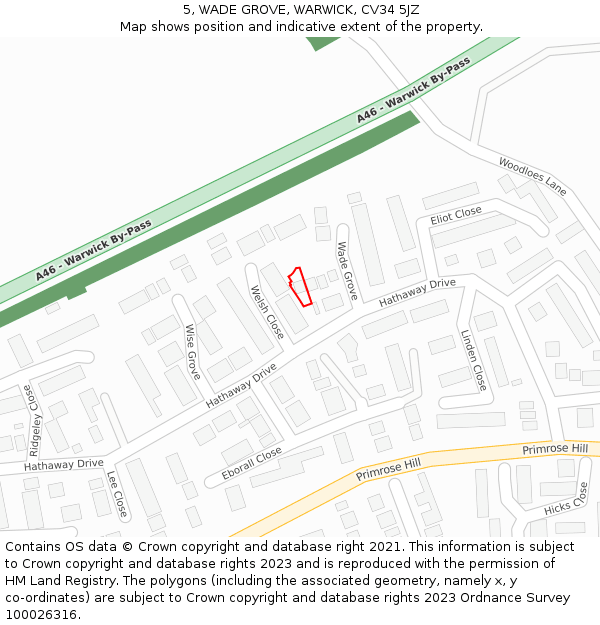 5, WADE GROVE, WARWICK, CV34 5JZ: Location map and indicative extent of plot