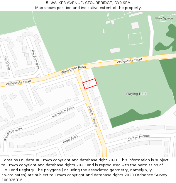 5, WALKER AVENUE, STOURBRIDGE, DY9 9EA: Location map and indicative extent of plot