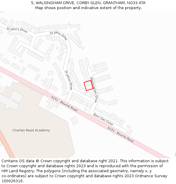 5, WALSINGHAM DRIVE, CORBY GLEN, GRANTHAM, NG33 4TA: Location map and indicative extent of plot