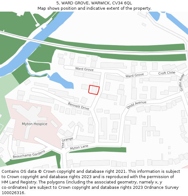 5, WARD GROVE, WARWICK, CV34 6QL: Location map and indicative extent of plot
