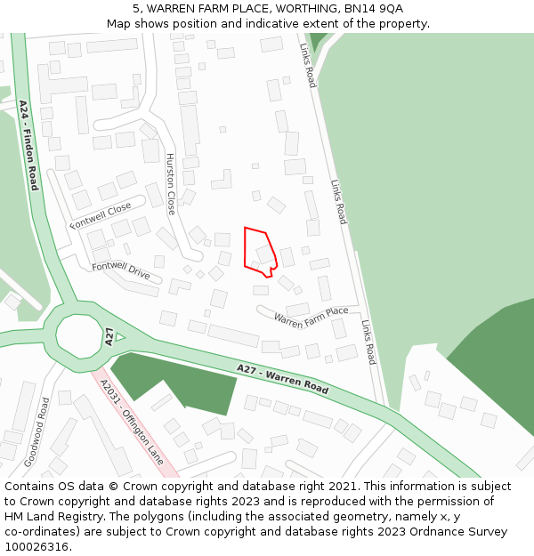 5, WARREN FARM PLACE, WORTHING, BN14 9QA: Location map and indicative extent of plot