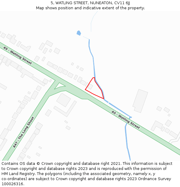 5, WATLING STREET, NUNEATON, CV11 6JJ: Location map and indicative extent of plot