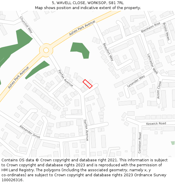 5, WAVELL CLOSE, WORKSOP, S81 7RL: Location map and indicative extent of plot