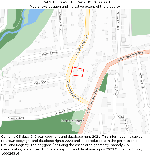 5, WESTFIELD AVENUE, WOKING, GU22 9PN: Location map and indicative extent of plot