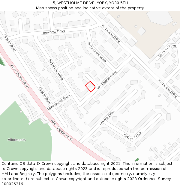 5, WESTHOLME DRIVE, YORK, YO30 5TH: Location map and indicative extent of plot