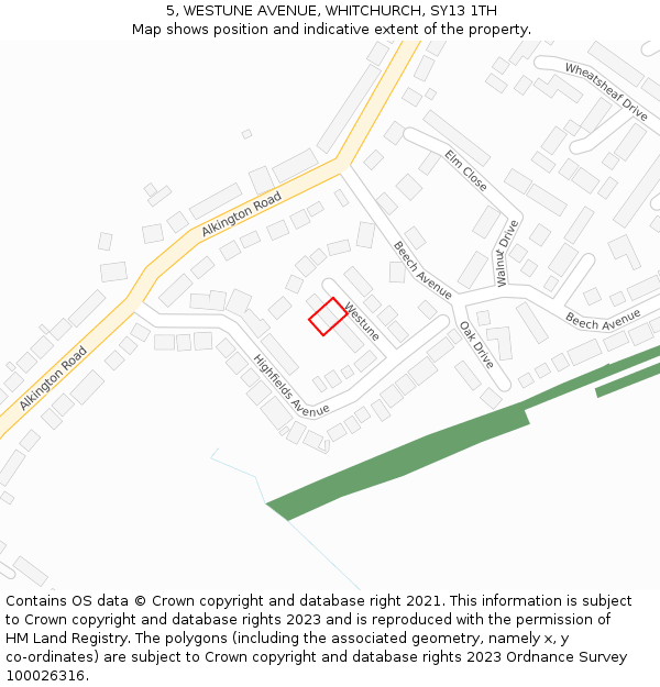 5, WESTUNE AVENUE, WHITCHURCH, SY13 1TH: Location map and indicative extent of plot